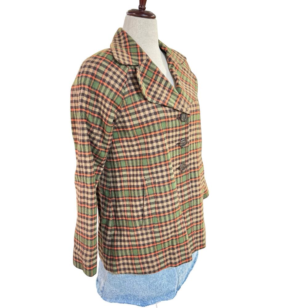Vintage Pendleton Plaid Wool Button Up Jacket Orange Green Brown Size 10 - Picture 9 of 12